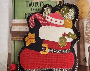 Wool Applique BUTTERMILK BASIN Big Santa Boot Bowl Filler Candy cane ornaments holly star boot