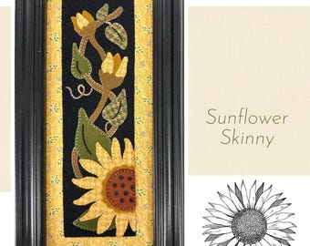 Wool Applique BUTTERMILK BASIN Sunflower Skinny 5x12 inches yellow sunflowers primitive prim
