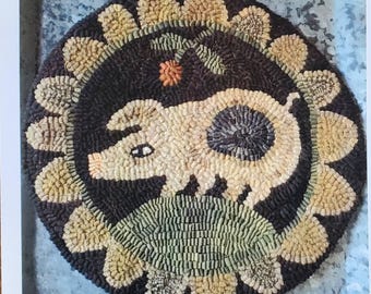 Rug Hooking Pattern Farmstead Pig primitive Chair pad PAPER PATTERN
