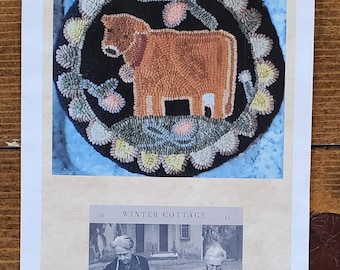 Rug Hooking Pattern Farmstead Cow primitive Chair pad PAPER PATTERN