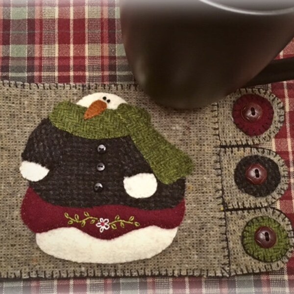 Wool Applique Paper Pattern CAMILLE RENEE snowman winter  Rustic Country Handcrafts Primitive MITTEN