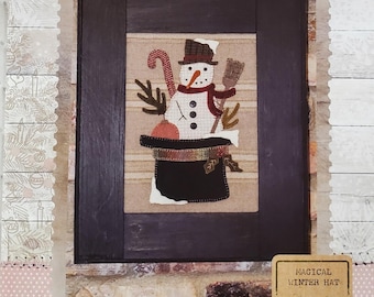 Wool Applique Pattern BUTTERMILK BASIN Magical Winter Hat Snowman Broom Ornaments Candy Canes Holly Leaves Berries