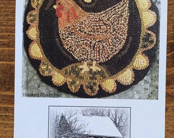 Rug Hooking Pattern Farmstead Chicken Hen primitive Chair pad PAPER PATTERN
