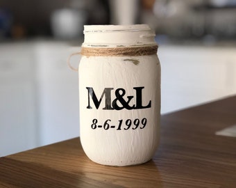 Couples Initials & Wedding Date Decal - DECAL ONLY - Personalized Anniversary Decal Sticker - DIY Engagement Wedding Vinyl Decal