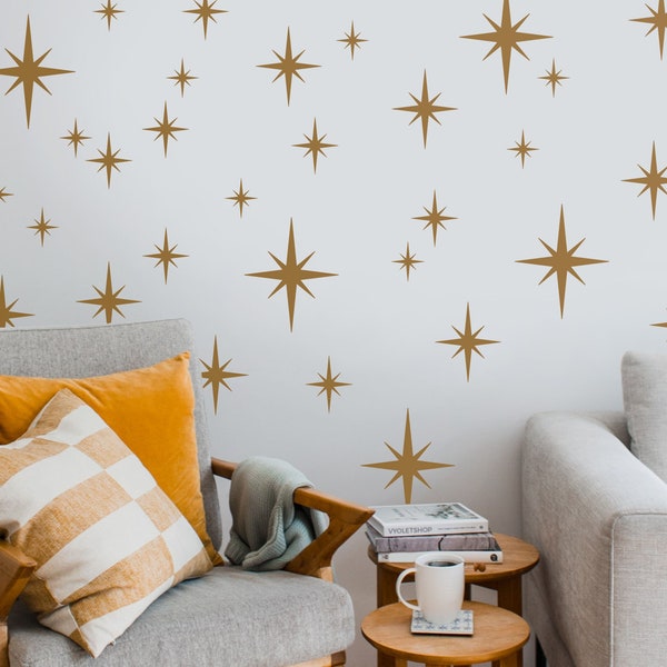 Starburst Wall Decals - Retro Wall Decal - Set of 35 Stars - Home Decor - Retro Starburst Wall Decal - Star Pattern Wall Decal
