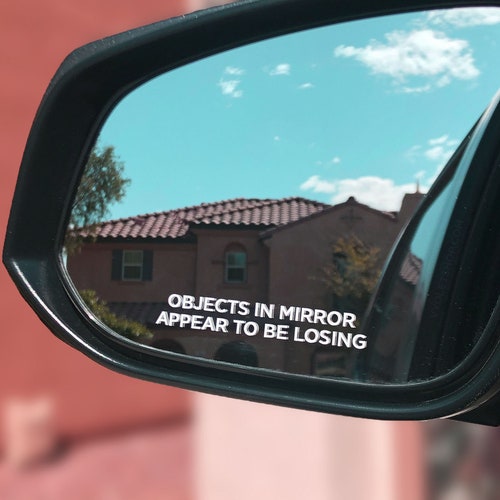 Funny 'Objects In Mirror Are Losing' Decal Sticker - 2 Pack, White Vinyl, JDM/Domo/Drift Style