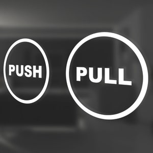 May include: Two white circles with black text on a dark background. The left circle says "PUSH" and the right circle says "PULL".