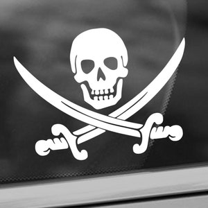 Jolly Roger Pirate Skull Vinyl Decal - Car/Truck Window Decal - Pirate Skull & Cross Swords Bumper Vinyl Decal Sticker