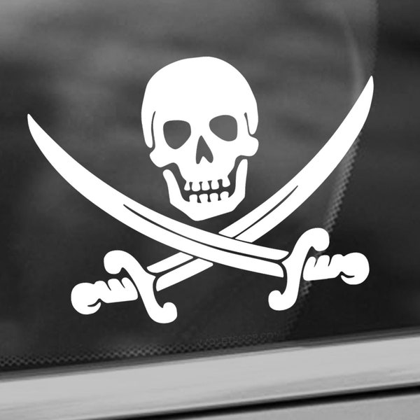 Jolly Roger Pirate Skull Vinyl Decal - Car/Truck Window Decal - Pirate Skull & Cross Swords Bumper Vinyl Decal Sticker