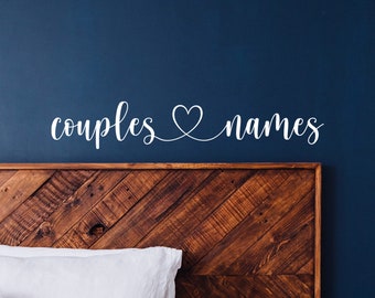Couples Names Decal - Names Connected With A Heart Sticker - Newlyweds Decal - Wedding Decal - Anniversary Sticker -  Housewarming Gift
