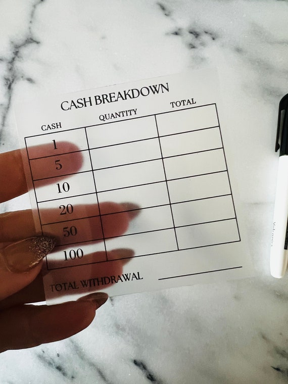 Plastic reusable Teller Slip | Cash Withdrawal | Cash Breakdown | Budget System
