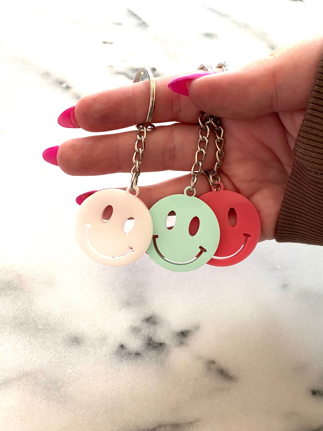 Retro Happy Face Acrylic Keychain | Personalized Gift, Bag Tag - Etsy