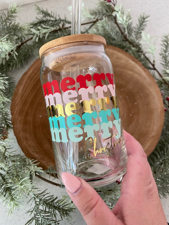 Iced Coffee Glass | merry Iced Coffee Tumbler | Beer Can Glass Mug | Iced  Coffee Cup | Soda Can Cup | glass cup with glass straw