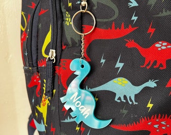 Dinosaur backpack tag, dinosaur keychain, dino tag, customized name tag, customized backpack tag, kids tag, dino tag