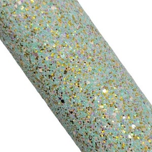 MINT GREEN with Pastel Rainbow Confetti Chunky Glitter Canvas Sheet, Chunky Glitter Fabric Sheet, Chunky Glitter, DIY Hair Bows