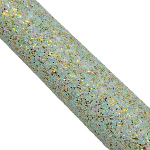MINT GREEN with Pastel Rainbow Confetti Chunky Glitter Canvas Sheet, Chunky Glitter Fabric Sheet, Chunky Glitter, DIY Hair Bows