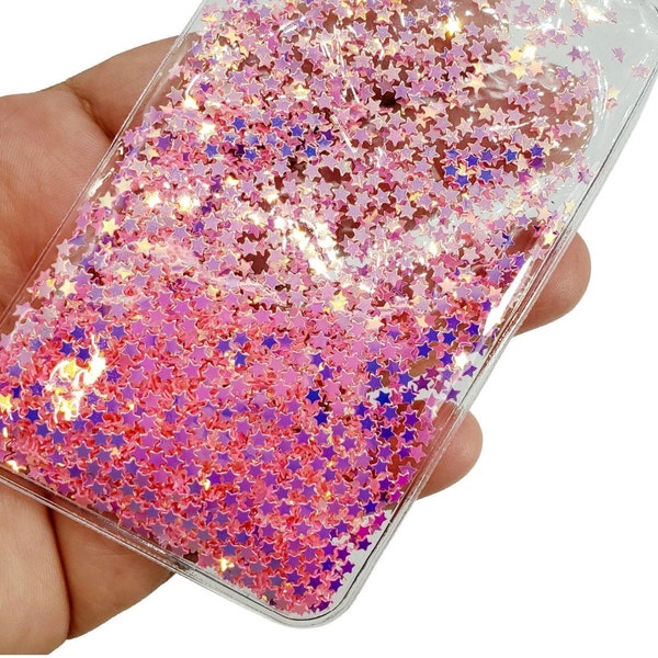 HOT PINK STARS Filled Shakers Sleeve Rectangle, Transparent Sequins, Hairbow, Stars