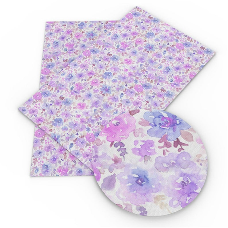 PURPLE FLORAL WATERCOLOR Canvas Sheet Craft Supply Scrapbooking Hair Bows Earrings In the Hoop Floral Watercolor Fabric Sheet