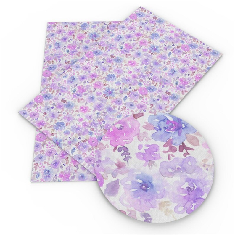 PURPLE FLORAL WATERCOLOR Canvas Sheet Craft Supply Scrapbooking Hair Bows Earrings In the Hoop Floral Watercolor Fabric Sheet