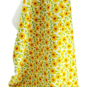 Lightweight satin fabric by the yard - Yellow sunflowers on white –  MONSARFABRICS