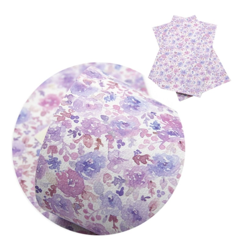 PURPLE FLORAL WATERCOLOR Canvas Sheet Craft Supply Scrapbooking Hair Bows Earrings In the Hoop Floral Watercolor Fabric Sheet