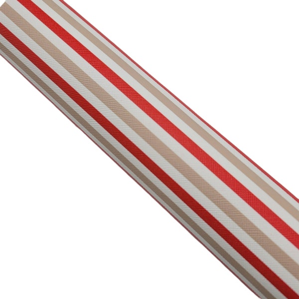 RED BEIGE WHITE Stripes Canvas Sheet, Red Beige White Striped Canvas Fabric Sheet, Synthetic Leather, Hair Bows, Planner