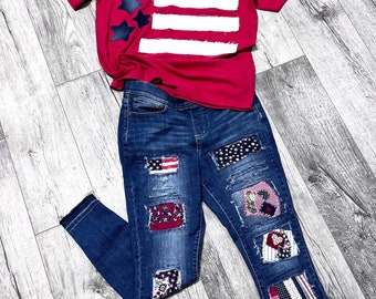 Patched/Distressed jeans with sashiko/boro stitching