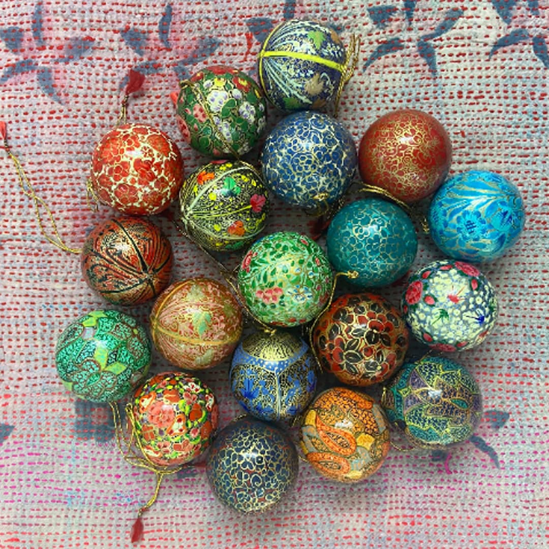Vintage Paper Mache, Christmas Decoration, Handmade Baubles, Christmas Balls, Ornaments, Hanging