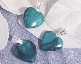 Malachite 12-13mm Natural Gemstone Heart Sterling Silver Pendant