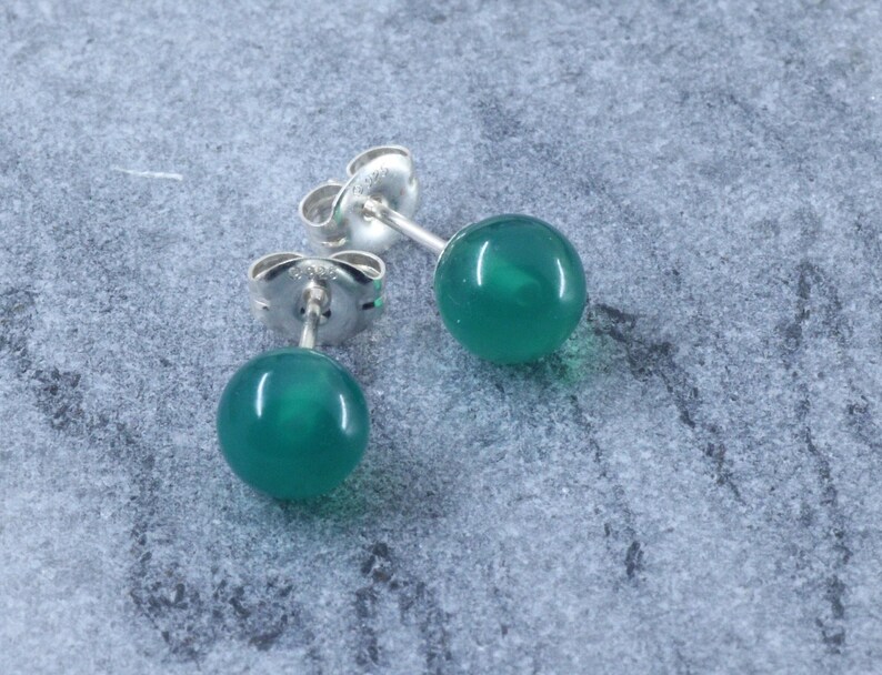Green Onyx 6mm Ball Stud Earrings in Sterling Silver Etsy