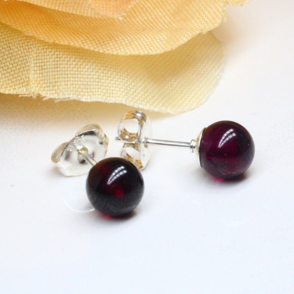 Purple Garnet 6.0mm Ball Stud Sterling Silver Earrings