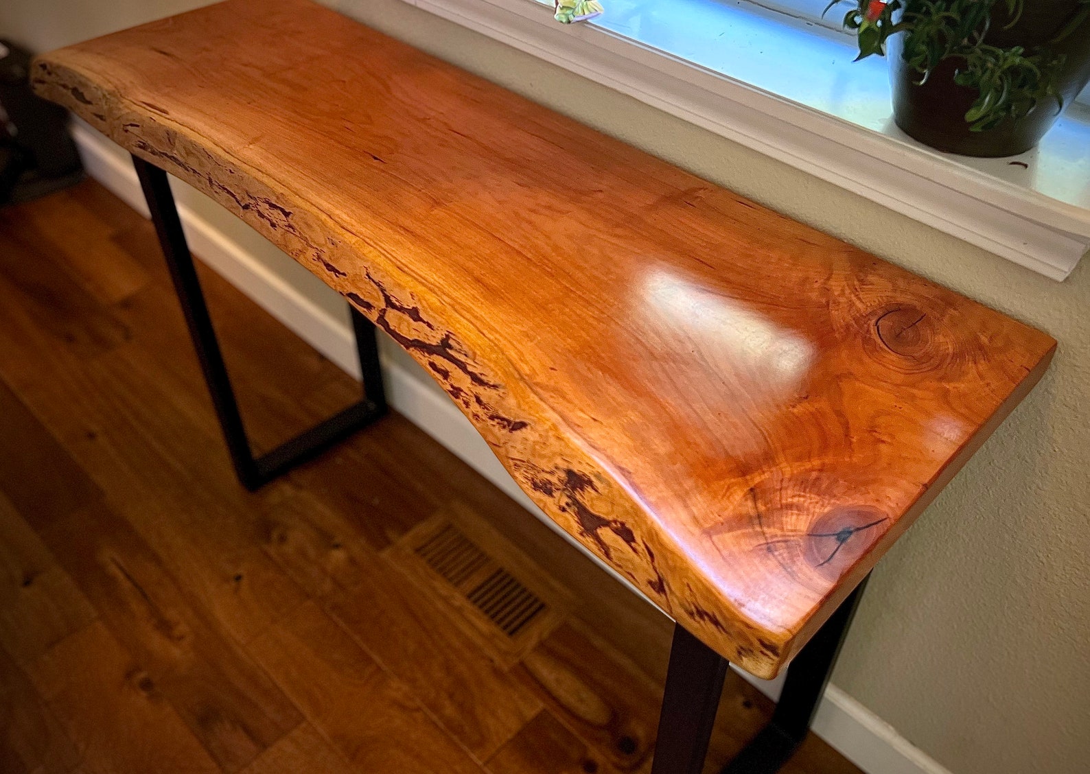 Cherry Wood Live Edge Sofa Table Custom Handmade Entryway Etsy