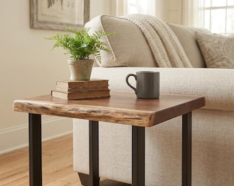 Live Edge Black Walnut End Table - Handmade Rustic Nightstand