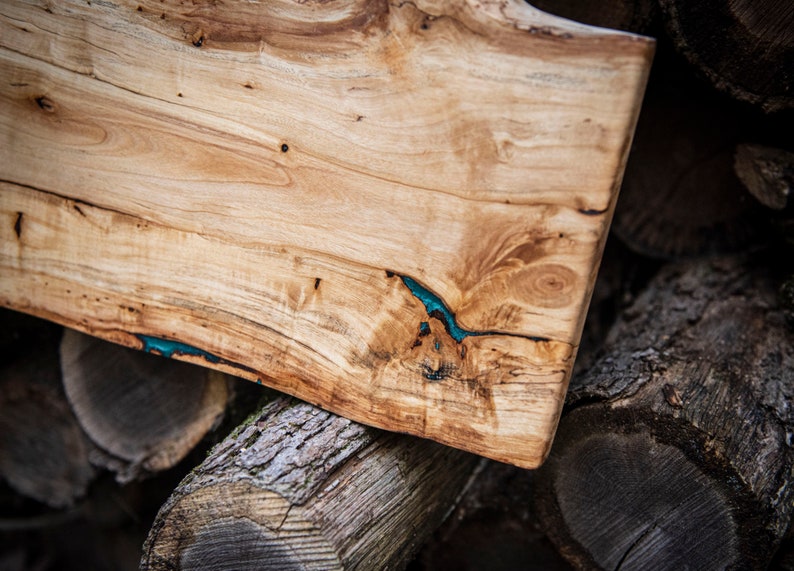 Birch Wood Charcuterie Board Live Edge Exotic Epoxy Serving Etsy
