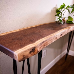 Premium Live Edge Black Walnut Console Table - Custom Handmade Entryway Sofa Table - Rustic Farmhouse Design - Hairpin Legs - U Shape Legs