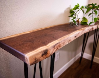 Premium Live Edge Black Walnut Console Table - Custom Handmade Entryway Sofa Table - Rustic Farmhouse Design - Hairpin Legs - U Shape Legs