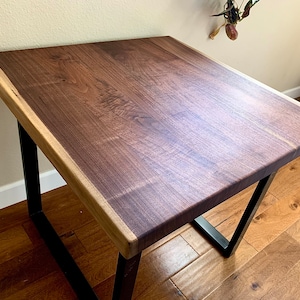 Black Walnut End Table Live Edge - Custom Handmade End Table Night Stand - Rustic Farmhouse - U Shape Metal Legs