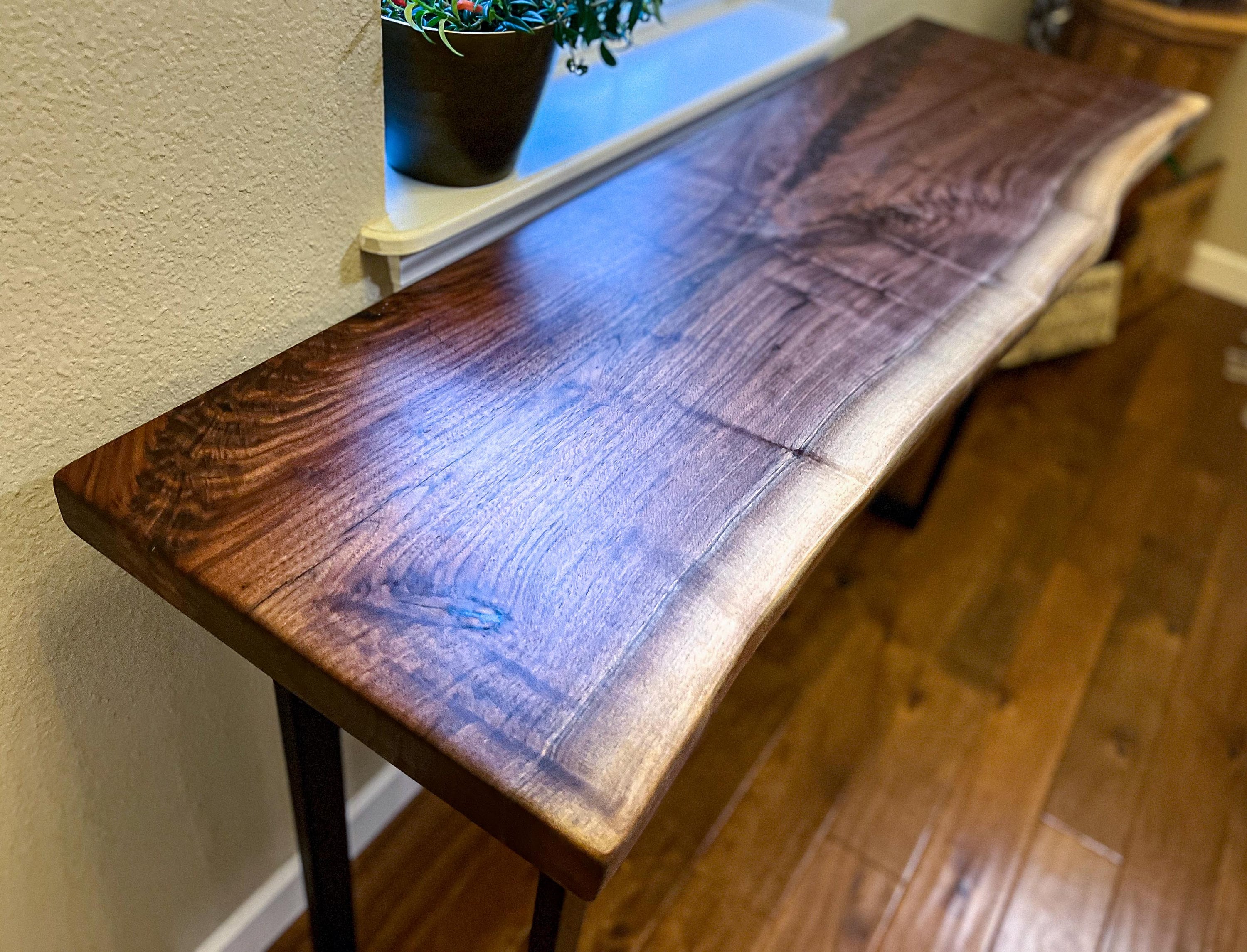 Handmade Black Walnut Live Edge Console Table Straight Back