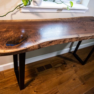 Custom Black Walnut Live Edge Console Sofa Table Desk Bar Height Living Room Office Entryway. 13&quot;-16&quot; Wide Handmade Rustic