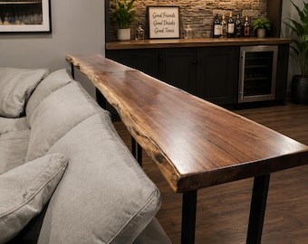 Solid Black Walnut Live Edge Console Table, Bar, Sofa or Entryway Table