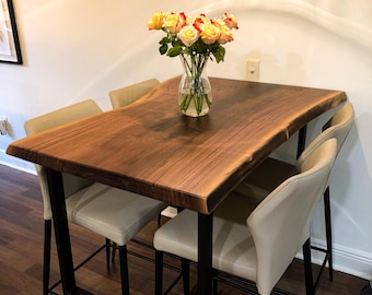 Handmade Black Walnut Live Edge Dining Table, Rustic Farmhouse Style.