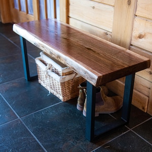 Handmade Live Edge Black Walnut Bench Custom Metal Legs