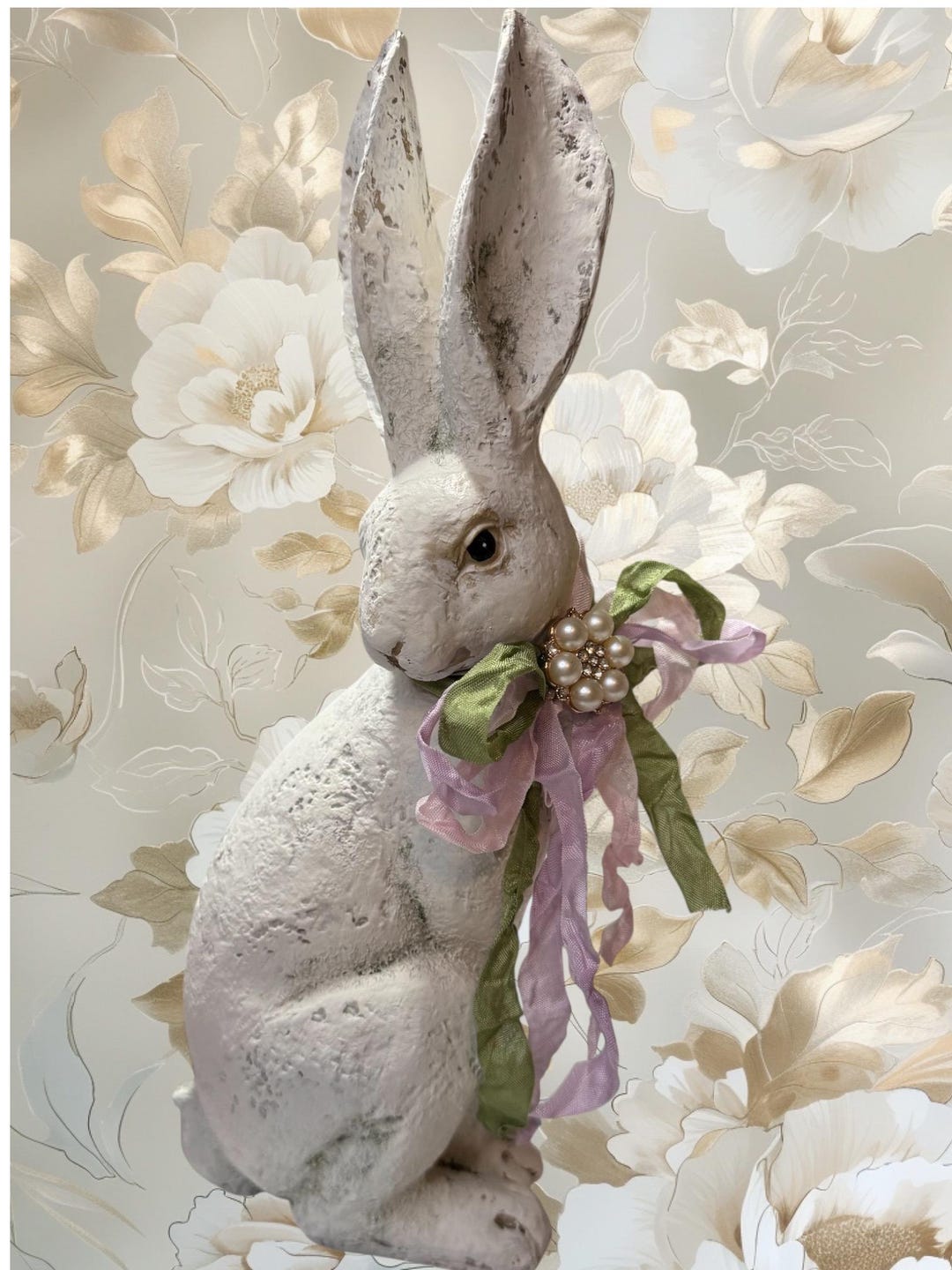 Hand Painted Easter Bunny Decor, Jeweled Bow, Spring Decoration - Etsy