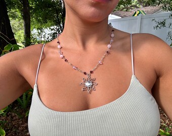 sun necklace w rose quartz