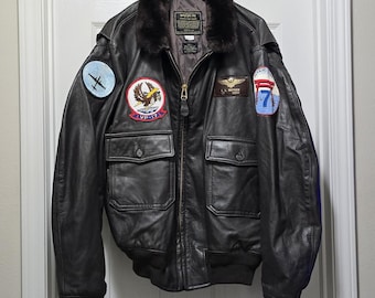 稀少 US.NAVY 60s G-1 ゴートスキン 7283A ムートン襟 42 Vintage 60s US Navy G-1 Goatskin Leather Flight Jacket - Size 40