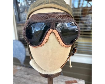 WWII USAAF A-9 Sommer Flughelm Small + 1944 Aviator Lederbrille Typ 3