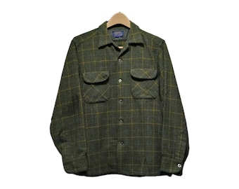 Camisa vintage Pendleton de lã, xadrez verde-escuro, estilo tartan, anos 70, tamanho M masculino, rara. Leia