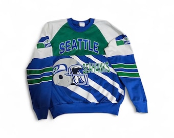 Felpa girocollo vintage anni '80 dei Seattle Seahawks, taglia XL, realizzata negli USA, NFL