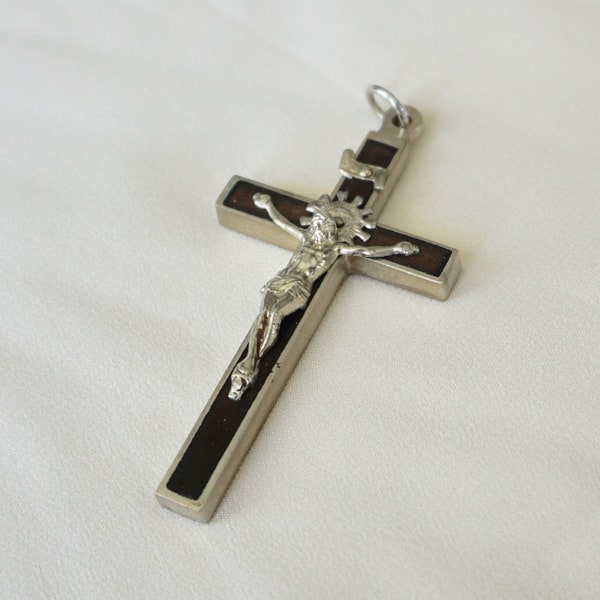 Bancel Nikkel Zilver en Ebbenhout Crucifix