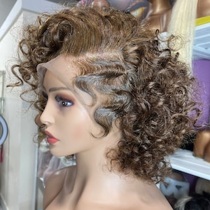 Curly Bob Side Wave Wig Brazilian Hair Lace Front Women’s Wig .